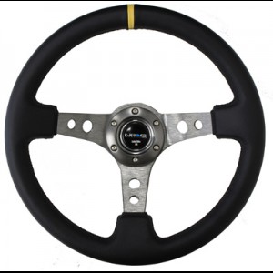 NRG 350mm Sport Steering Wheel 3" Deep GunMetal w/ Yellow Center